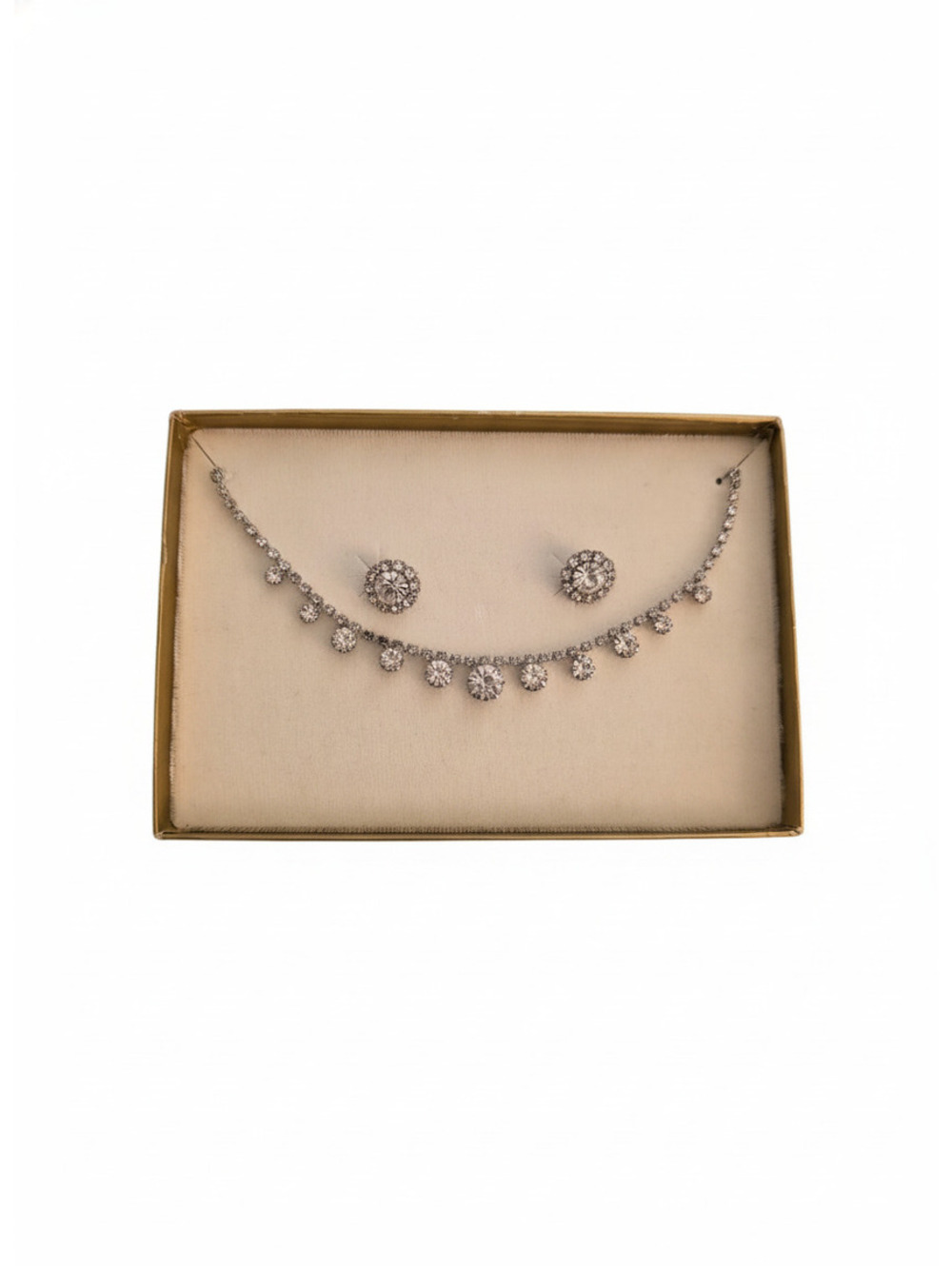 Vintage Silver-Tone Rhinestone Necklace and Earrings Set